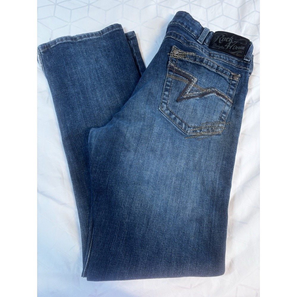 Wrangler Rock 47 Jeans Men's Slim Straight Thick Stitch Denim Western Size 36X32